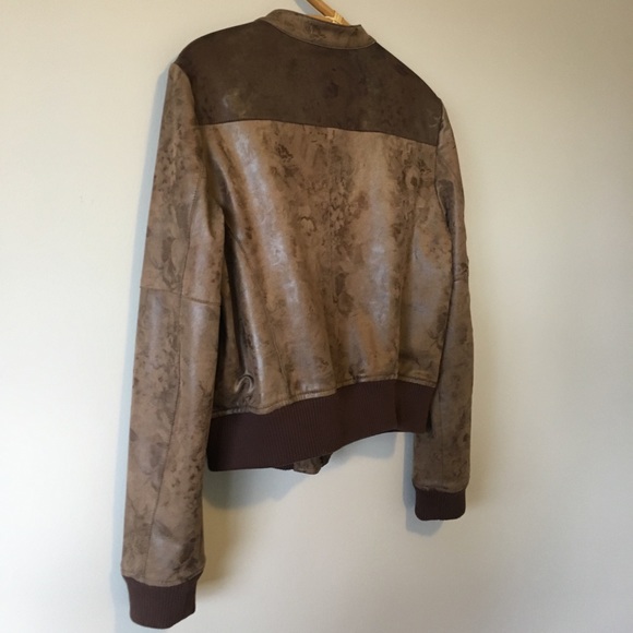 Vegan Leather Weathered Finish Brown Moto Jacket - Picture 8 of 8